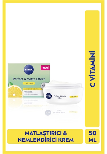 NIVEA Perfect&Matte Matlaştırıcı Gündüz Yüz Bakım Kremi C Vitamini Eşit Cilt Tonu Nemlendirici 50 ML