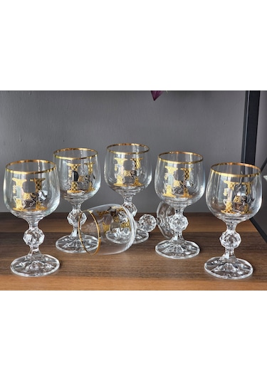 Fermato 6 'lı 24k El İşçiliği - Gerçek Altın İşlemeli 150 Cc'lik Kahve Yanı Kristal Bardak Horse Mix Çok Renkli