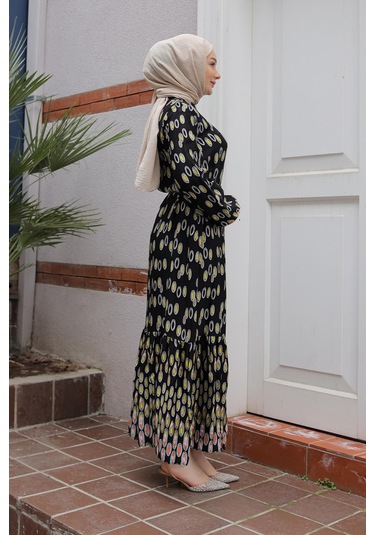 Armine Trend Desenli Elbise-siyah 25yt928 Siyah