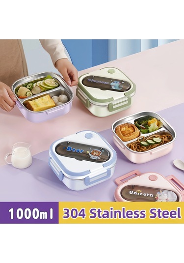 Paslanmaz Çelik Çocuk Yemek Kutusu Öğrenciler Sandviç Meyve Gıda Yeşil