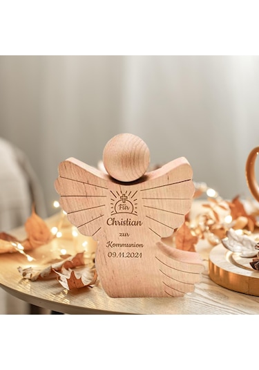 Suntek Oyma Ahşap Melek Heykelcik Dini Hediye Dekoratif Melek