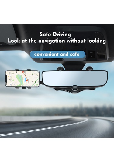 Folinda Araç Geribakış Aynası Telefon Tutucu, 360 Dönebilen, 4-6.7 İnç Telefonlar İçin, Esnek Boyut, Tek Elle Kullanıma Uygun, Sabit Tutma Siyah
