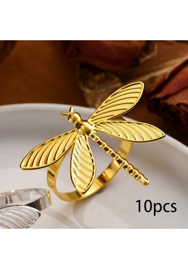 Homyl 10 Adet Yusufçuk Peçeteli Yüzükler Peçete Tutucuları Altın