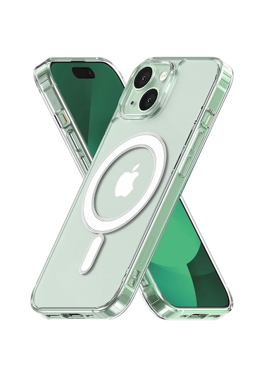 Apple Iphone 15 Uyumlu Sararmaz Sert Şeffaf Magsafe Özellikli Kılıf Şeffaf