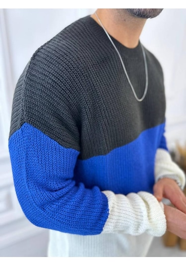 Kazak Oversize Tüylenmez Naturel Pamuk Örme Triko Kazak Beyaz