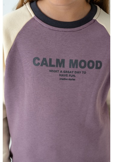 Kız Çocuk Calm Mood Baskılı 3 İplik Kalın Kışlık Eşofman Takımı Ak4209 Lila