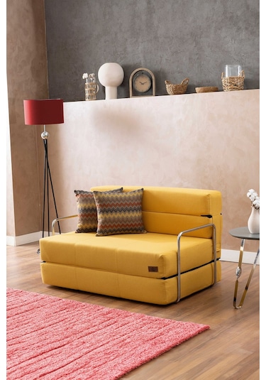 Good Night Oskar Çift Kişilik 120cm Destekli Katlanır Koltuk & Yatak Sarı