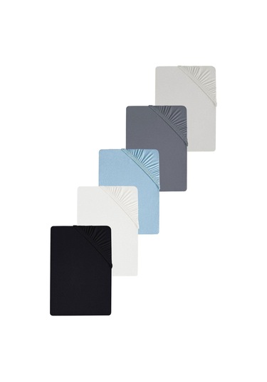 5 Adet Düz Pamuklu Tek Kişilik 80 X 200 X 30 Cm Lastikli Penye Çarşaf Gri-mavi