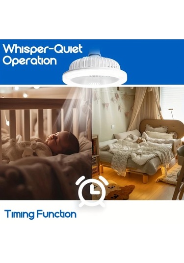 Boatshop1 1 Akıllı Tavan Fanı Işığı Uzaktan Kumanda E26 E27 Soket Ayarlanabilir Işık Fan Yuvarlak 1 Takım