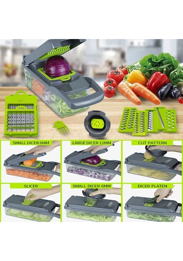 Sebze Doğrayıcı - Çok Amaçlı Sebze Doğrayıcı Mandolin 14'ü 1 Arada Gri Diğer