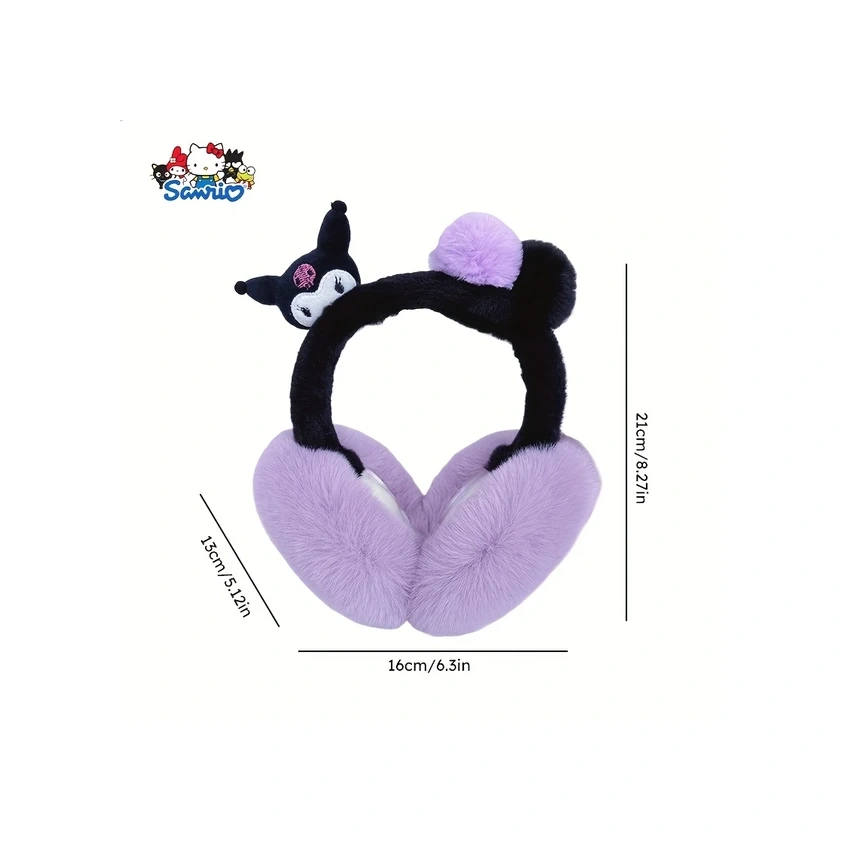 Elmpaly Cute Kuromi Kadın Peluş Kulaklık Yumuşak Kışlık Seyahat Günlük