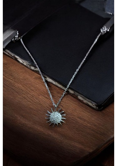 Modagümüşevi 925 Ayar Gümüş Güneş Kolye, Gümüş Kadın Kolye, Güneş Kolye