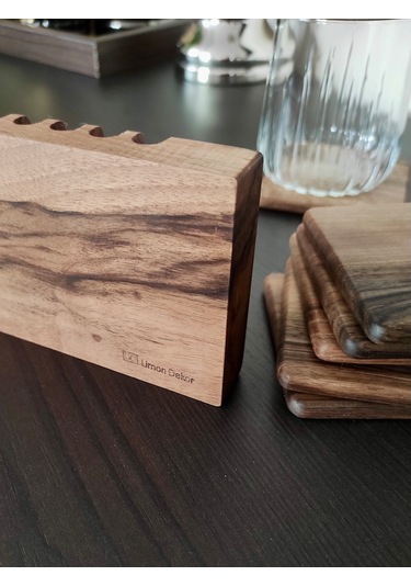 Gerçek Ceviz Ağacından El Yapımı Bardak Altlığı 4lü- Hand Made Walnut Coaster Ceviz 6'lı
