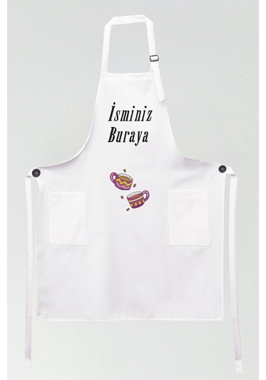 Mutfak Önlüğü Kişiye Ve İsme Özel Nakışlı Mutfak Önlüğü İkili Kupa Farklı Renkler Beyaz