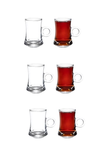 6 Lı Lüks Cam Kulplu Çay Fincanı Çay Bardağı 110ml