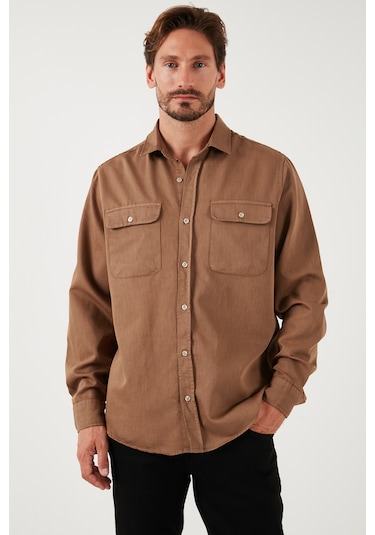 Buratti Pamuklu Çift Cepli Regular Fit Erkek Gömlek Cf25W128858 Camel