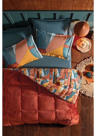 Puffy Kissa Çift Kişilik Threefy Set - Kiremit