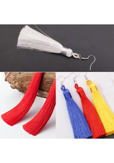 3 Çift Kadın Boho Moda Uzun Püskül Küpe Beyaz