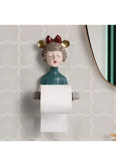 Yay Düğüm Sevimli Kızlar Reçine Heykeli Kağıt Havlu Tutucu Tuvalet Banyo Dekorasyon Yıkama Havlu Depolama Raf Dekorasyon El Sanatları Kağıt Tutucular Mavi 22 x 13.6 x 11.2 CM