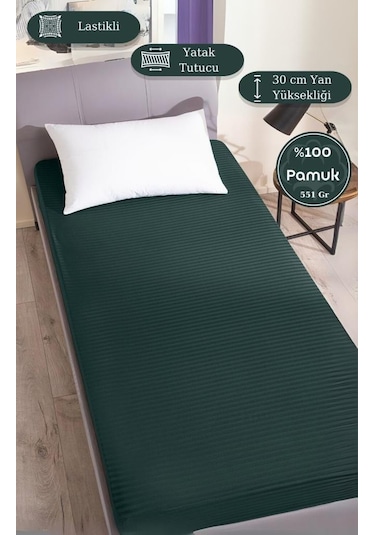 Çarşaf Stripe Saten Düz Lastikli Geniş Ölçü Lacivert