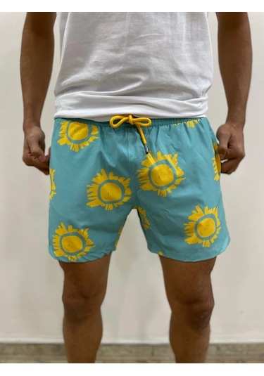 Nwp Yeşil Güneş Detaylı Slim Fit Deniz Şortu Yeşil