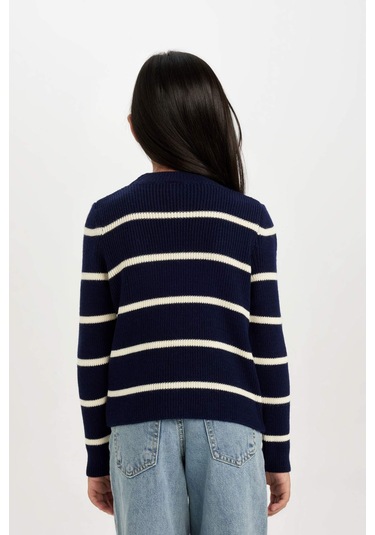 DeFacto Kız Çocuk Lacivert Çizgili Fitted Bisiklet Yaka Triko Kazak D1392A824WNNV241 Lacivert DeFacto Kız Çocuk Lacivert Çizgili Fitted Bisiklet Yaka Triko Kazak D1392A824WNNV241 Lacivert