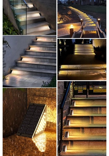 Zmc Bilişim 8 Adet Üçgen Güneş Enerjisi İle Şarj Olan Dış Mekan Solar Basamak Köşe Lambası