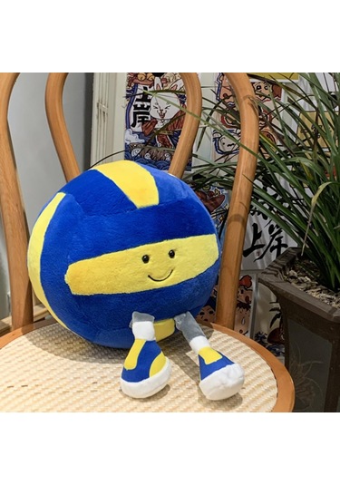 Tenfowee Büyük Boy 28cm Mavi-sarı Voleybol Desenli Yastık, 100% Polyester Dolgulu, Elle Yıkama Önerilen Yumuşak Pelüş Oyuncak Diğer