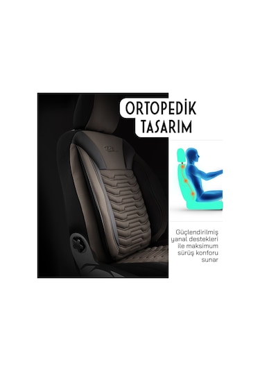 Panda Paris Serisi Pike Kumaş Oto Koltuk Kılıfı Tam Set Bej - Siyah