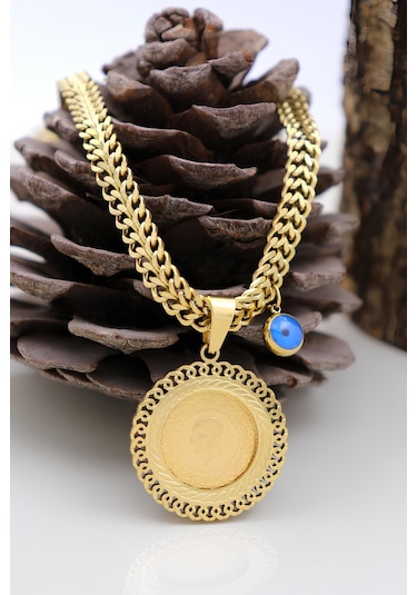 TC. Darphane 22 Ayar Çeyrek Altınlı Çelik Kolye