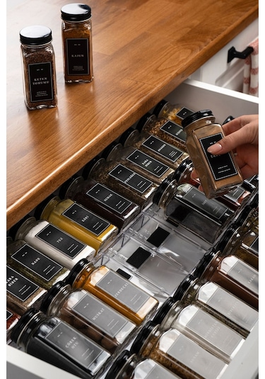 36'lı Şeffaf Kristal Plexi Standlı Cam Baharatlık Seti Siyah Kapak Ve Etiketli Baharatlık Mh03syh36 Siyah - Şeffaf