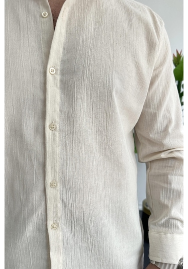 Erkek Krinkıl Kumaş Gömlek Krem Edw362 Krem