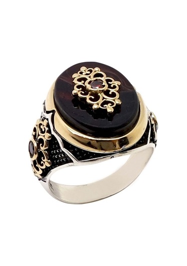 Vog Otantik Tasarım Kırmızı Taşlı 925 Ayar Gümüş Erkek Yüzük