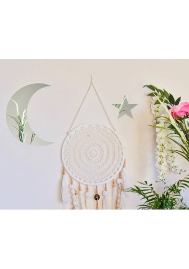 Ay Yıldız Duvar Ayna Tablo Seti Pleksi Ayna Gümüş Şeffaf