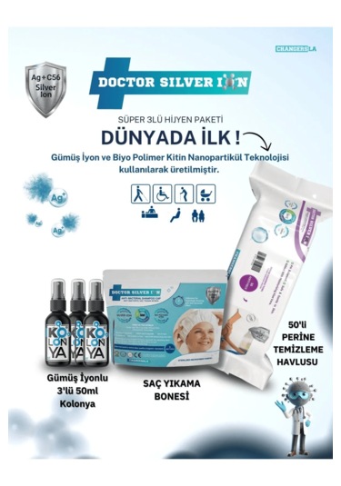 Doctor Silver Ion Gümüş İyonlu Kolonya 3 x 50 ML + Saç Yıkama Bonesi + Perine Islak Mendili 50'li
