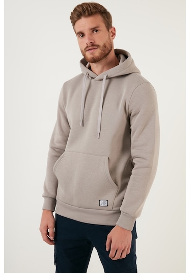 Buratti Regular Fit Kapüşonlu Kanguru Cepli Içi Tüylü Yumuşak Şardonlu Erkek Sweat 5905281 Kül