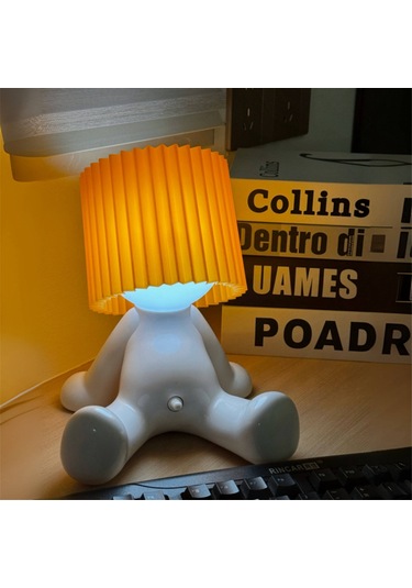 Modest Mike Yaramaz Gece Lambası Utangaç Çocuk Gece Lambası, Çocuk Masa Lambası Turuncu Ve Beyaz