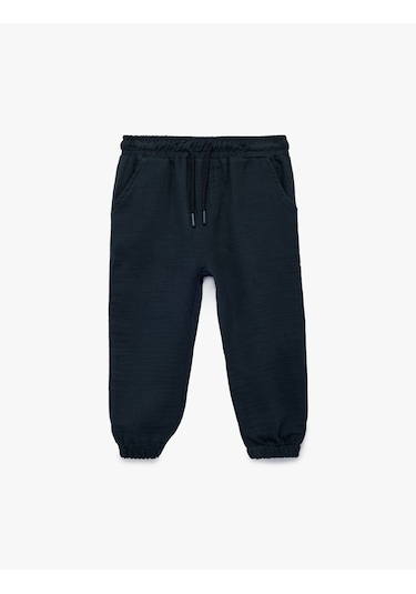 Koton Pamuklu Beli Bağcıklı Müslin Kumaş Basic Jogger Pantolon Lacivert 6smb40023tw Lacivert