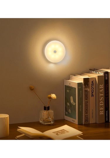 Waldern Yuvarlak Sensörlü Şarjlı Şerit Led Işık 2in1 Beyaz-gün Işığı 8 Ledli