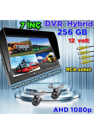 2 Adet Ahd 1080p Kelebek Kamera 7 İnç Dvr Monitör Seti 12 Volt