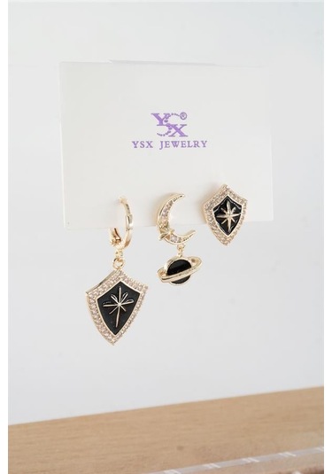 Kadın Vip Seri Antialerjik Baget Zirkon Taşlı 3'lü Küpe-5432 Altın