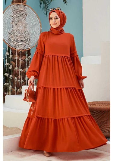 Neways 6510-Sofiya Büzgülü Elbise Nar Çiçeği