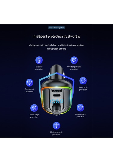 Springsun Araç Fm Transmitter Bluetooth 5.0, Pd18w+qc3.0 Hızlı Şarj, Renkli Işık Modları, Sesli Asistan, Hands-free Konuşma, Tf Kart/disk Desteği