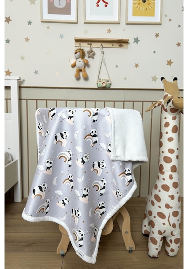 Fluffy Bebek Battaniyesi 70x100 Cm Panda Desen Çok Renkli