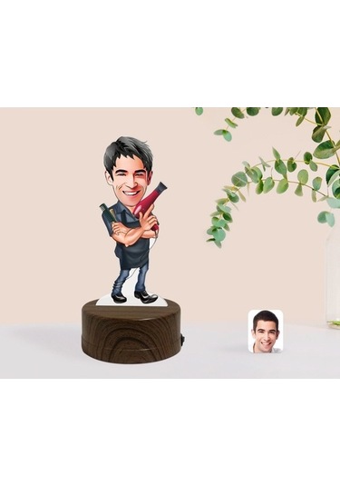 Kişiye Özel Erkek Kuaför Karikatürlü Dekoratif 3D Biblo Led Işıkl