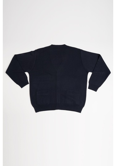 Ön Cepli V Yaka Battal Büyük Boy Düğmeli Yünlü Triko Hırka Lacivert