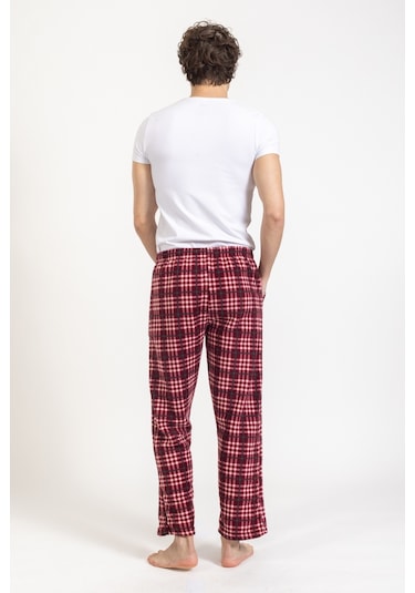 Erkek Polar Kışlık Eşofman Alt Desenli Tampap Polar Alt- 1005 Kırmızı