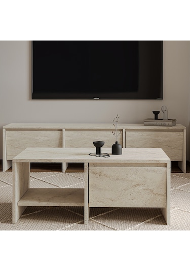 Laris Kapaklı Orta Sehpa 90 Cm Modern Tasarım Traverten