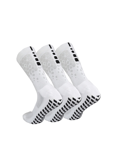 Tenfowee 3 Çift Futbol Çorabı - Honeycomb Desenli, Bambu Tabanca, 38-45 Numara, Tam Beyaz Çok Renkli