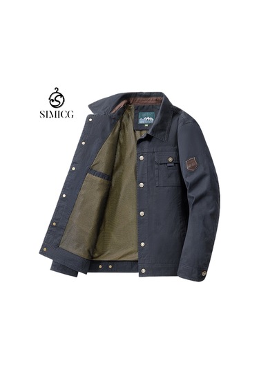 Açık Hava Çok Cepli Bol Günlük Erkek Yaka Ceketi Lacivert